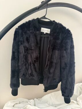 Cupcakes and Cashmere Black Faux Fur Bomber Jacket